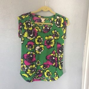 J crew size 0 green floral blouse